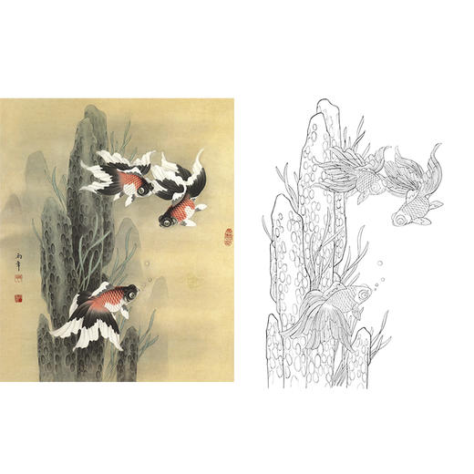 工笔花鸟白描底稿-路雨年-金鱼-斗方小品册页-A330 商品图0