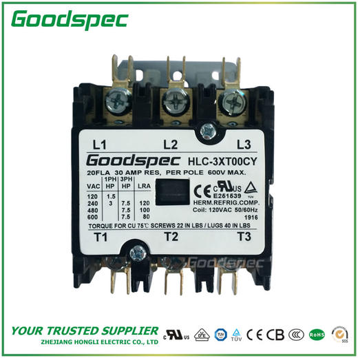 HLC-3XT00CY(3P/20A/120VAC)空调接触器 商品图1
