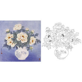 工笔花鸟白描底稿-田希丰牡丹-斗方小品册页-A375