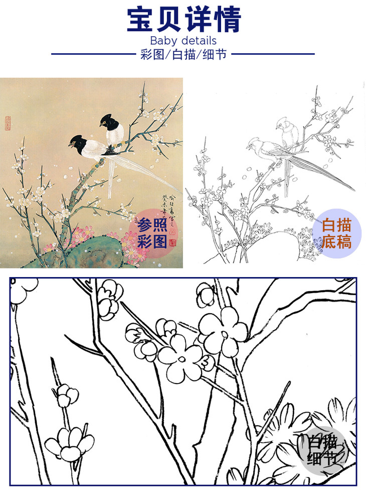 斗方小品白描底稿-喻继高工笔花鸟-梅花-a431