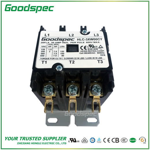 HLC-3XW00CY(3P/20A/380-400VAC)空调接触器 商品图3