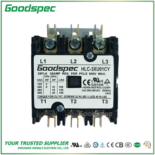 HLC-3XU01CY(3P/25A/208-240VAC)空调接触器 商品图1