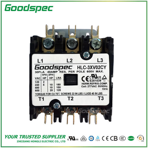 HLC-3XV02CY(3P/30A/277VAC)空调接触器 商品图1