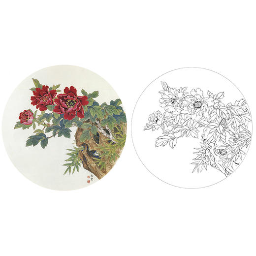 工笔花鸟白描底稿-田希丰牡丹小品-A402 商品图0