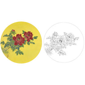 工笔花鸟白描底稿-田希丰牡丹小品-A395