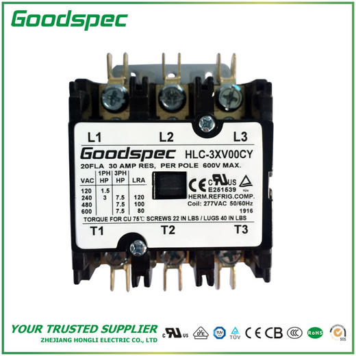 HLC-3XV00CY(3P/20A/277VAC)空调接触器 商品图1