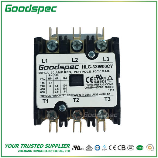 HLC-3XW00CY(3P/20A/380-400VAC)空调接触器 商品图1