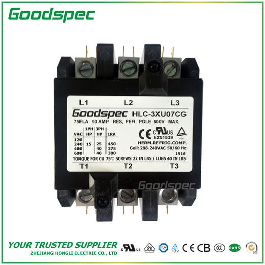 HLC-3XU07CG(3P/75A/208-240VAC)空调接触器 商品图1
