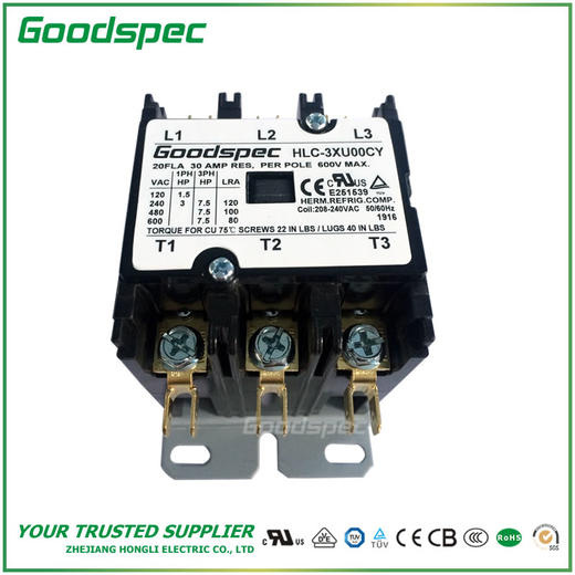 HLC-3XU00CY(3P/20A/208-240VAC)空调接触器 商品图3