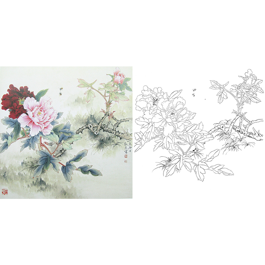斗方小品白描底稿工笔花鸟牡丹a471