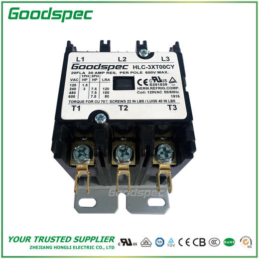 HLC-3XT00CY(3P/20A/120VAC)空调接触器 商品图3