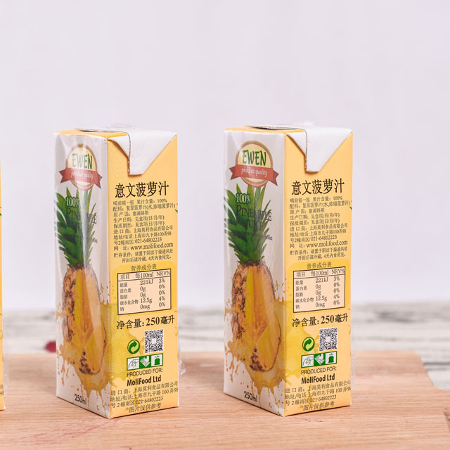塞浦路斯进口 ewen意文100%菠萝汁 250ml/盒