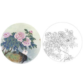 工笔花鸟白描底稿-田希丰牡丹小品-A398