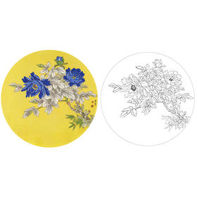工笔花鸟白描底稿-田希丰牡丹小品-A396