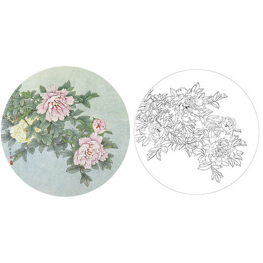 工笔花鸟白描底稿-田希丰牡丹小品-A397 商品图0