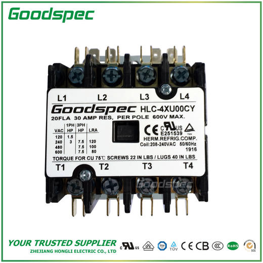 HLC-4XU00CY(4P/20A/208-240VAC)空调接触器 商品图1