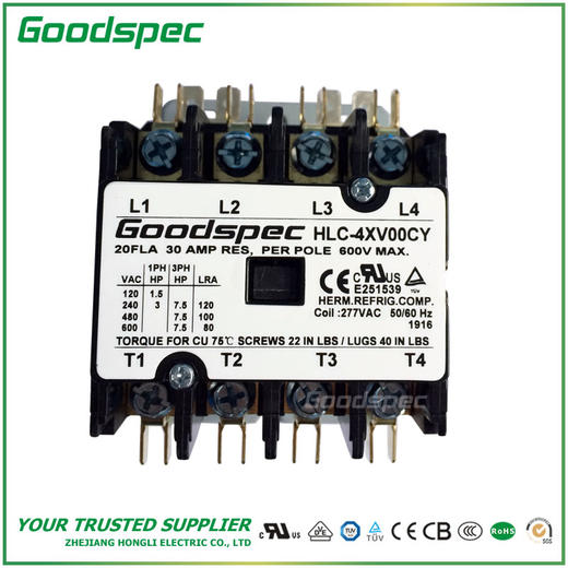 HLC-4XV00CY(4P/20A/277VAC)空调接触器 商品图1