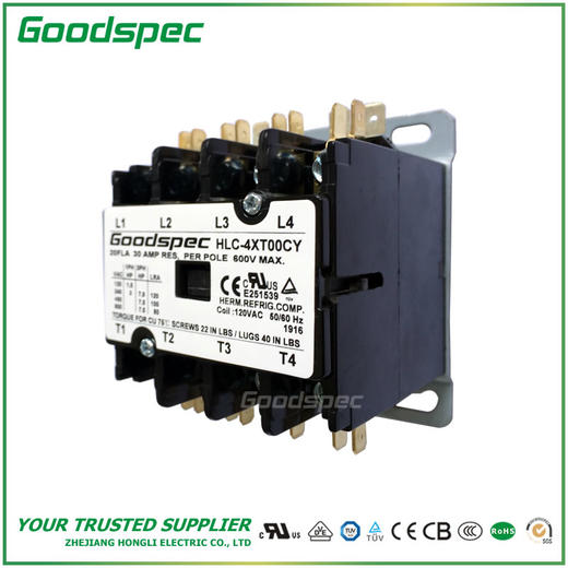 HLC-4XT00CY(4P/20A/120VAC)空调接触器 商品图0