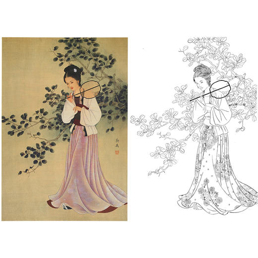 李新禹工笔传统仕女人物白描底稿-斗方小品册页-B145 商品图0