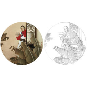 王美芳工笔传统仕女人物白描底稿《圆光之四》-圆面小品-多种白描尺寸可选-B162