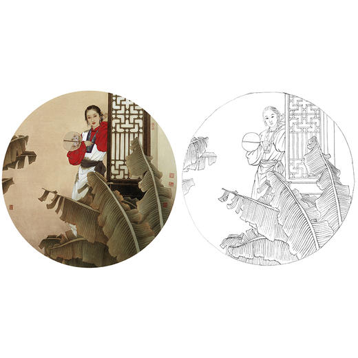 王美芳工笔传统仕女人物白描底稿《圆光之四》-圆面小品-多种白描尺寸可选-B162 商品图0