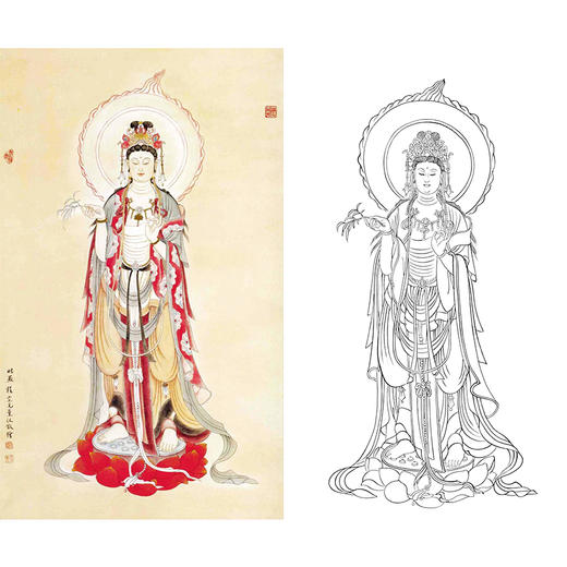 程宗元竖幅工笔人物白描底稿-观音佛像菩萨-神佛人物--B087 商品图0