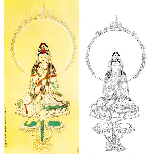 竖幅工笔人物白描底稿-神佛人物-坐莲观音-佛像菩萨-B084 商品图0