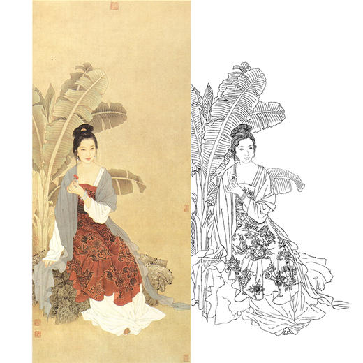 王美芳竖幅工笔传统仕女人物白描底稿-B048 商品图0