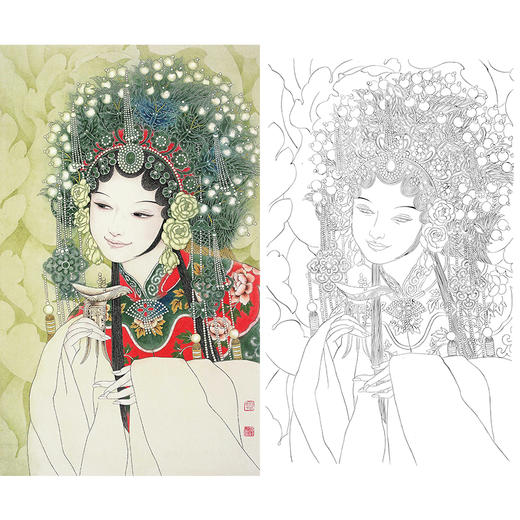 竖幅工笔人物白描底稿-其他人物-戏曲人物-B107 商品图0