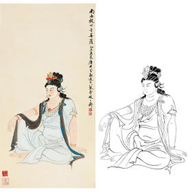 竖幅工笔人物白描底稿-神佛人物-观音佛像菩萨-B085