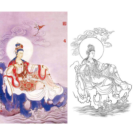 程宗元竖幅工笔人物白描底稿-观音佛像菩萨-神佛人物-B088 商品图0