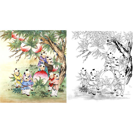 工笔人物白描底稿-其他人物-寿桃婴童-斗方小品册页-B129 商品图0