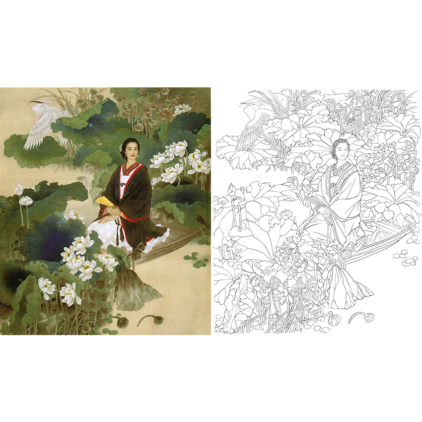 白描底稿-工笔人物-王美芳传统仕女-b137