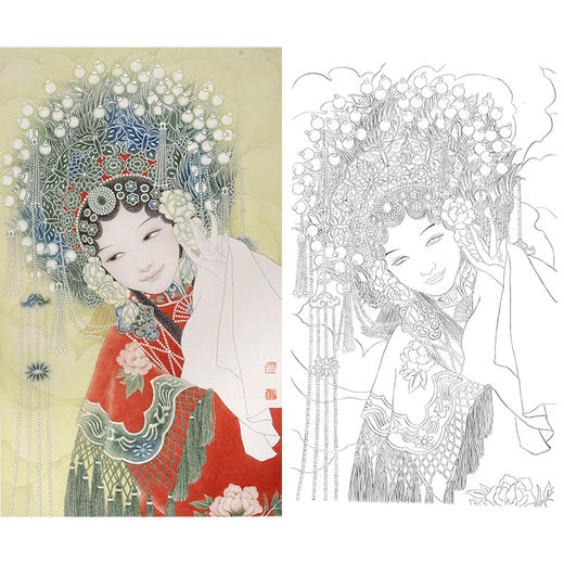 竖幅工笔人物白描底稿-其他人物-戏曲人物-B106 商品图0