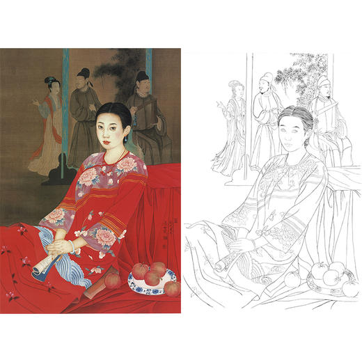 崔景哲工笔传统仕女人物白描底稿-斗方小品册页-B110 商品图0