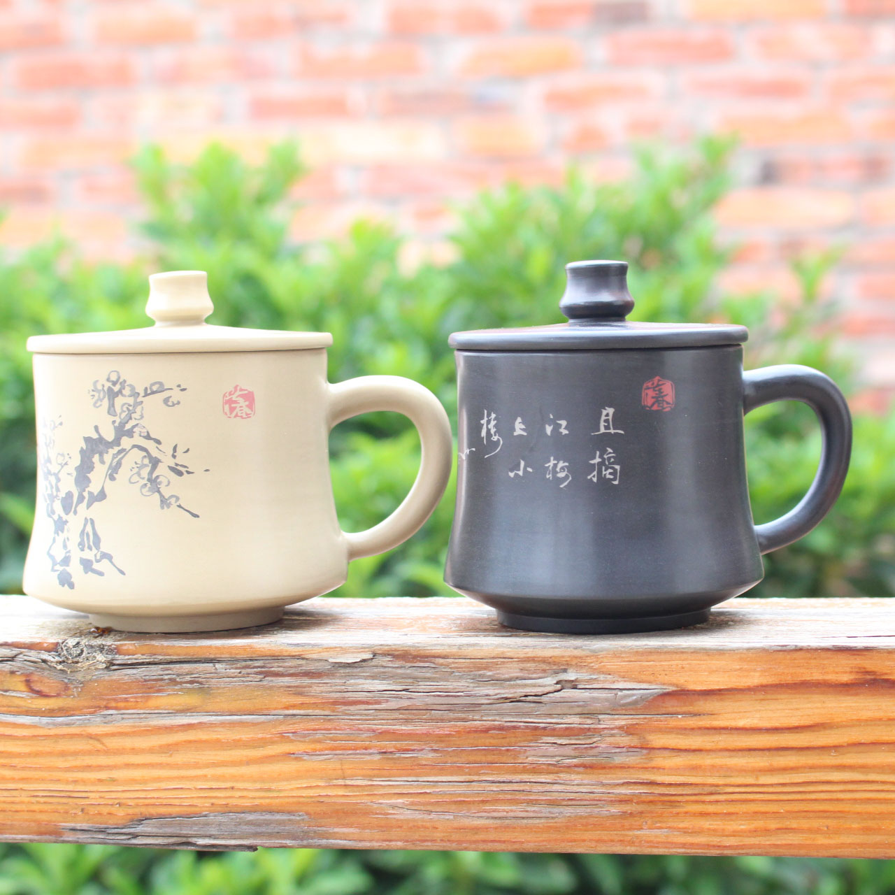 寒梅傲雪黑白水杯一对