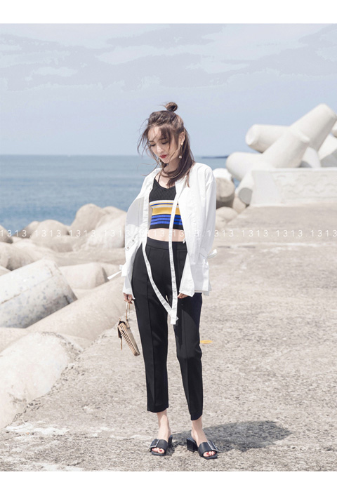 定制 V 性感活力 复古彩条纹V领吊带针织衫短