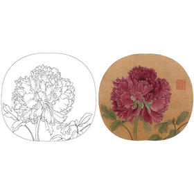 宋画工笔花鸟白描底稿-宋 佚名 品字牡丹图小品-X020
