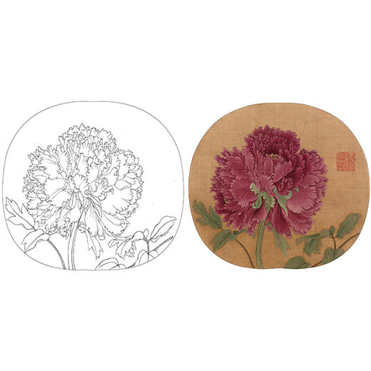 宋画工笔花鸟白描底稿-宋 佚名 品字牡丹图小品-X020 商品图0
