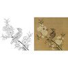 宋画工笔花鸟白描底稿-宋 佚名 桃花山鸟图-斗方小品册页-X025 商品缩略图0