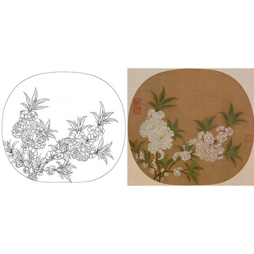 宋画花鸟白描底稿-宋 佚名 碧桃图-桃花小品X016 商品图0