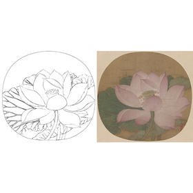 宋画小品工笔花鸟白描底稿-宋 吴炳 出水芙蓉图-X013