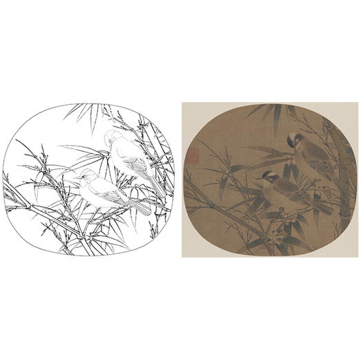 宋画花鸟白描底稿-宋 佚名 白头丛竹图小品-X015 商品图0