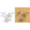 宋画工笔花鸟白描底稿-宋 佚名 竹雀图-斗方小品册页-X027 商品缩略图0