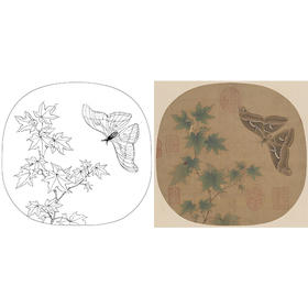 宋画小品工笔花鸟白描底稿-宋 佚名 青枫巨蝶图-X022