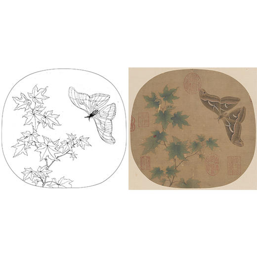 宋画小品工笔花鸟白描底稿-宋 佚名 青枫巨蝶图-X022 商品图0