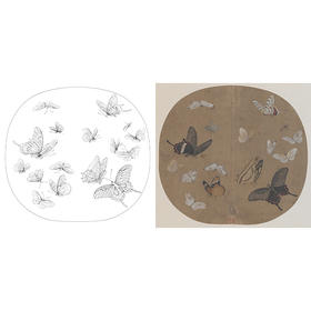 宋画花鸟白描底稿-宋 李安忠 晴春蝶戏图-蝴蝶小品-X004