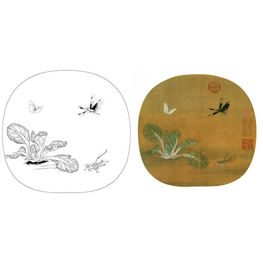 宋画小品工笔花鸟白描底稿-宋 许迪 草虫野蔬图-X014 商品图0