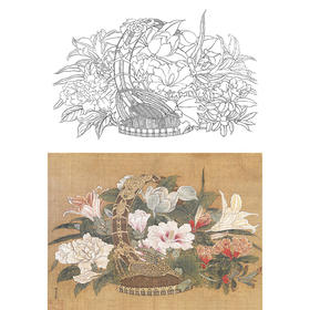 宋画横幅工笔花鸟白描底稿-宋 李嵩 花篮图-X029