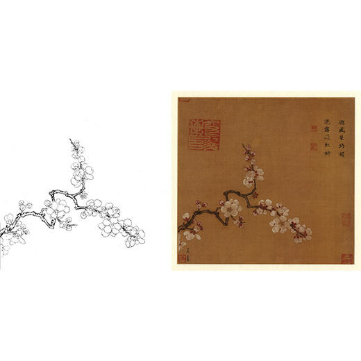 宋画工笔花鸟白描底稿-宋 马远 倚云仙杏图-斗方小品册页-X012 商品图0